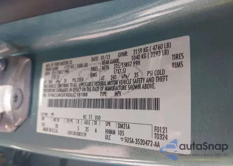 2013 Ford Escape Se из США, поврежденный, VIN 1FMCU9GXXDUC18188